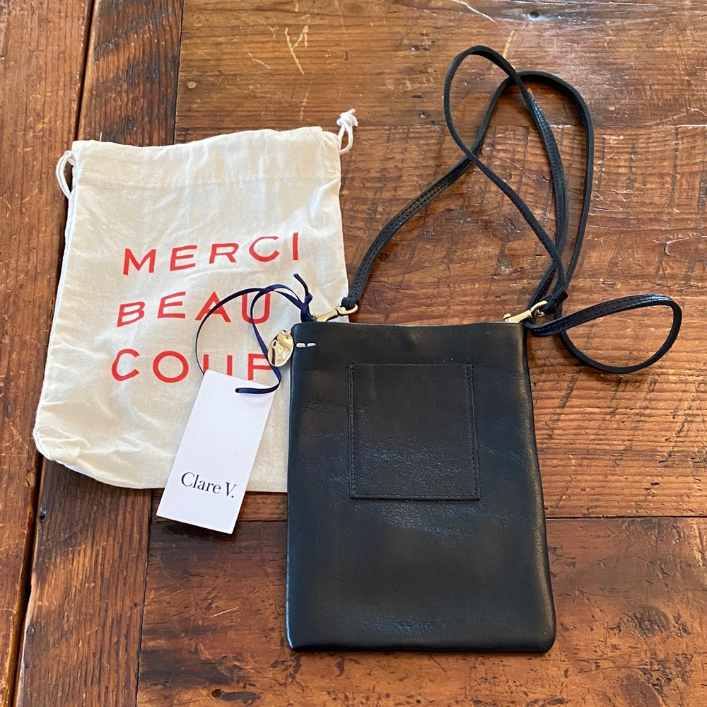 Clare V Black Leather Poche / Crossbody Bag